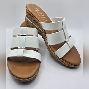 Italian Shoemakers White and Brown Wedge Sandals